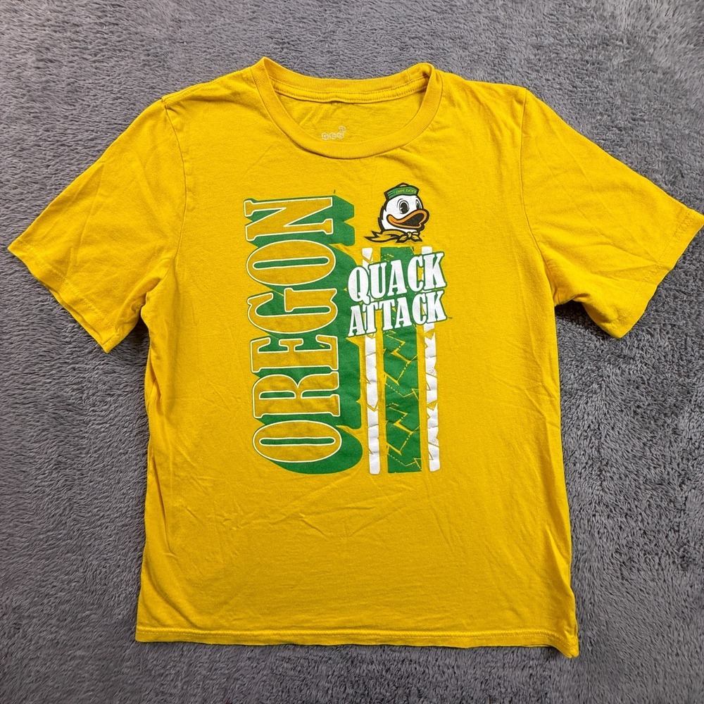 Oregon Ducks Retro Logo Kids Shirt Quack Quack Size XL Yellow Short Sleeve
